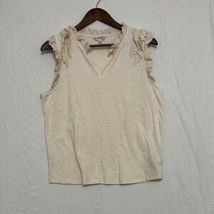 Nannette Lelore Beige Tank Top with Lace Details. Size Medium